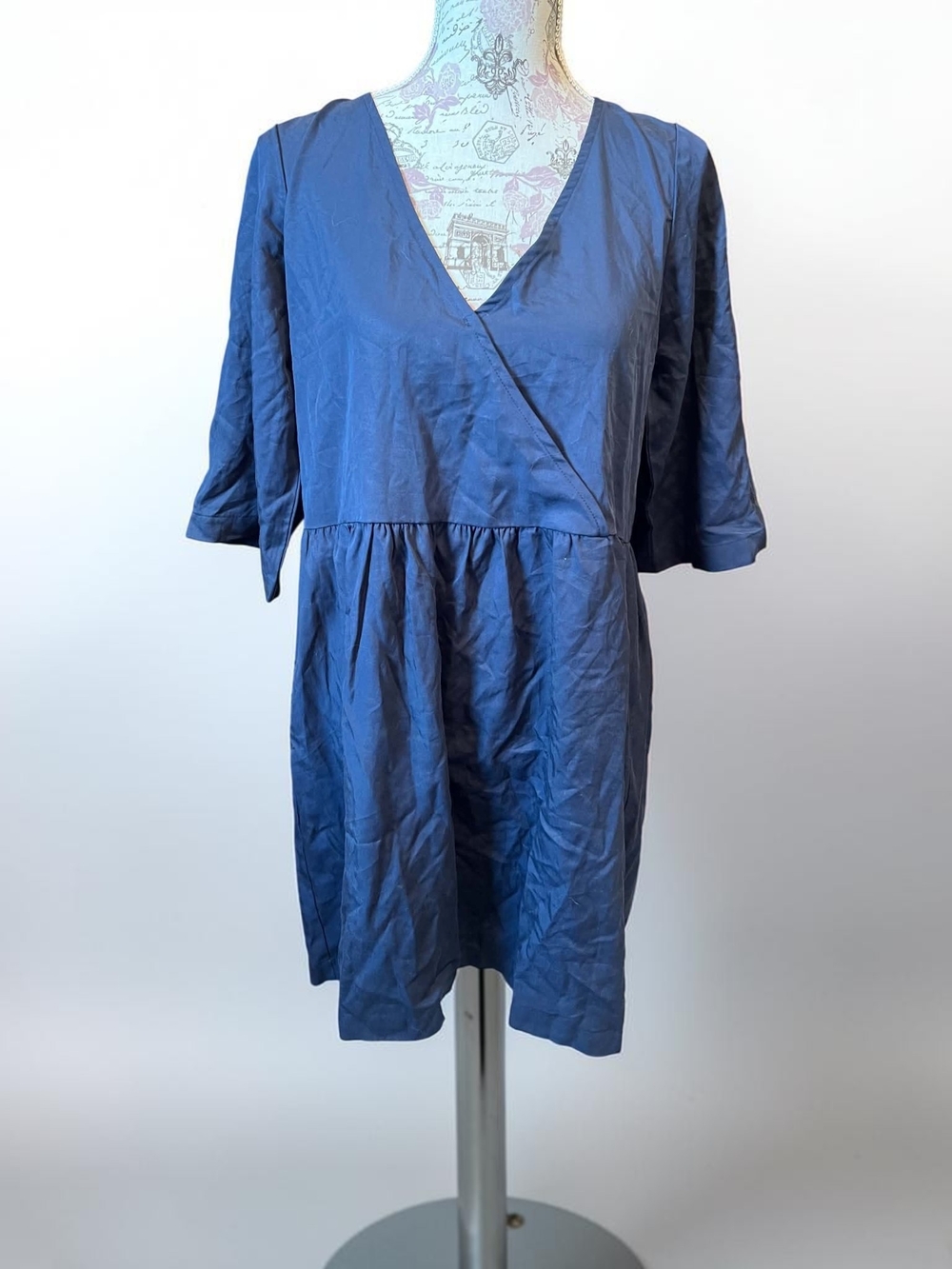 Authentic LA Relaxed Vivian Babydoll Faux-Wrap Dress in navy blue Size 10-12L